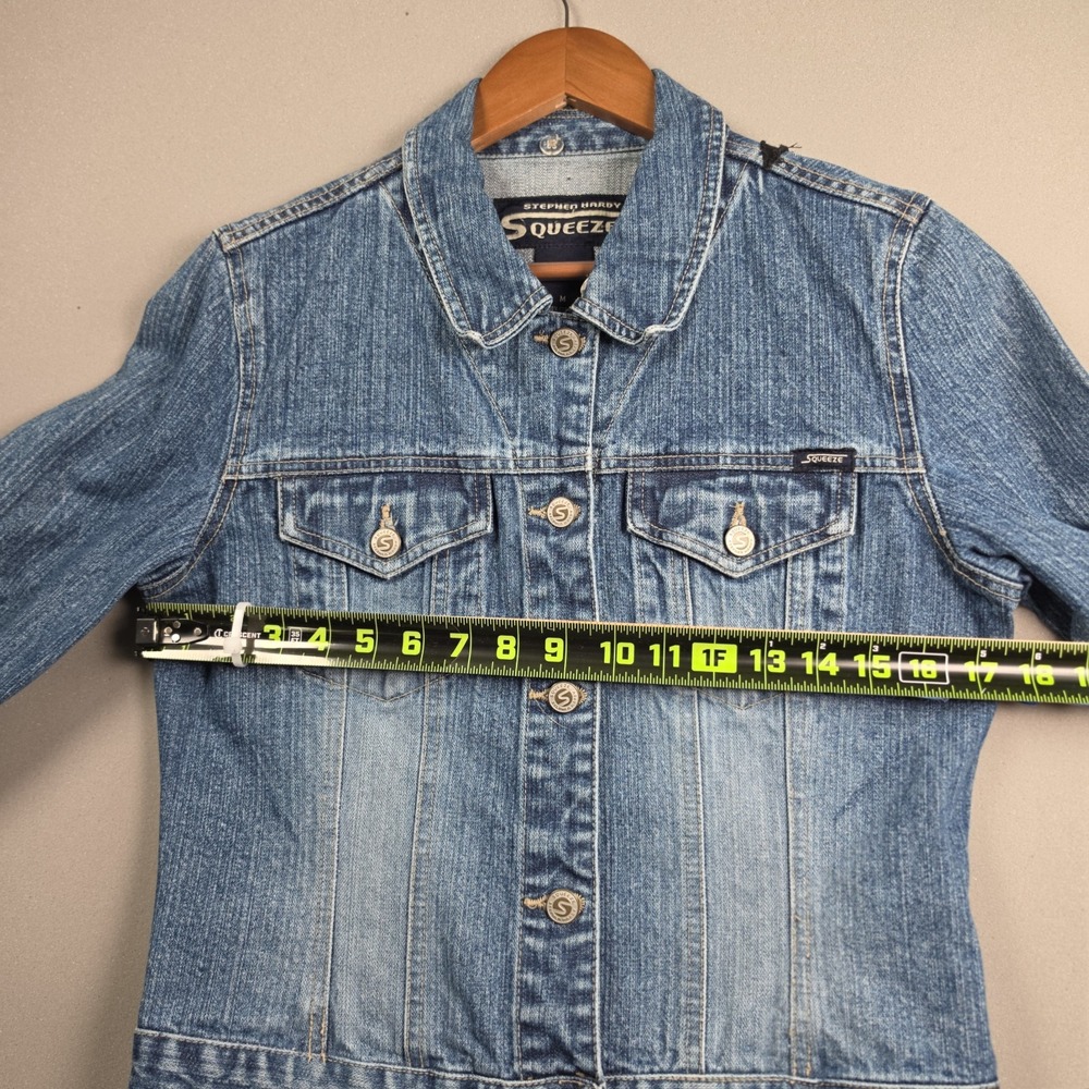 Squeeze Stephen Hardy Reworked Blue Denim Jacket Custom Rabbit Patch Womens M - Picture 7 of 9